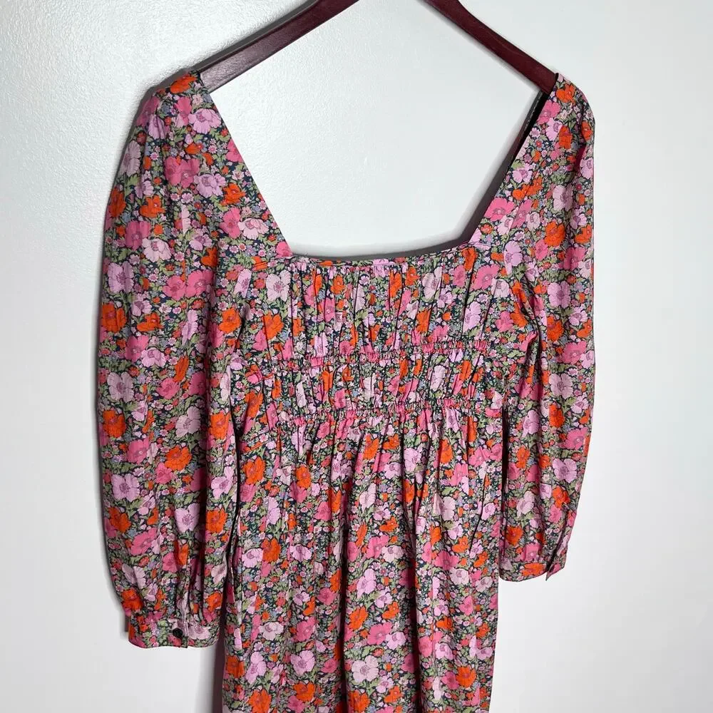 J.Crew Liberty Fabric Floral Mini Dress Size 4 Pink Cinched Waist Cottagecore